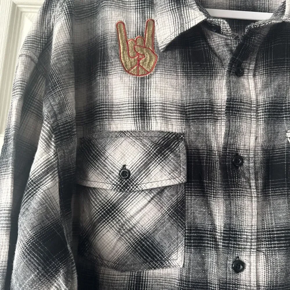 Nova Men Flannel Shirt XXXL Plaid Skater Embroidered Skull Savage Pockets Street